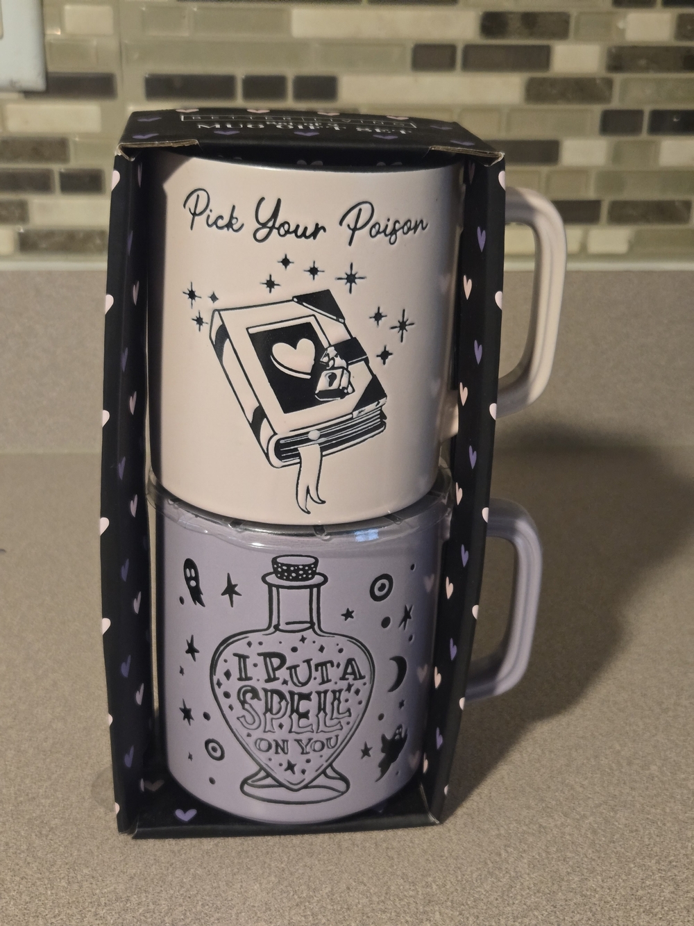 Pick Your Poison / I Put a Spell On You Ceramic Mug Set - Lavender and White